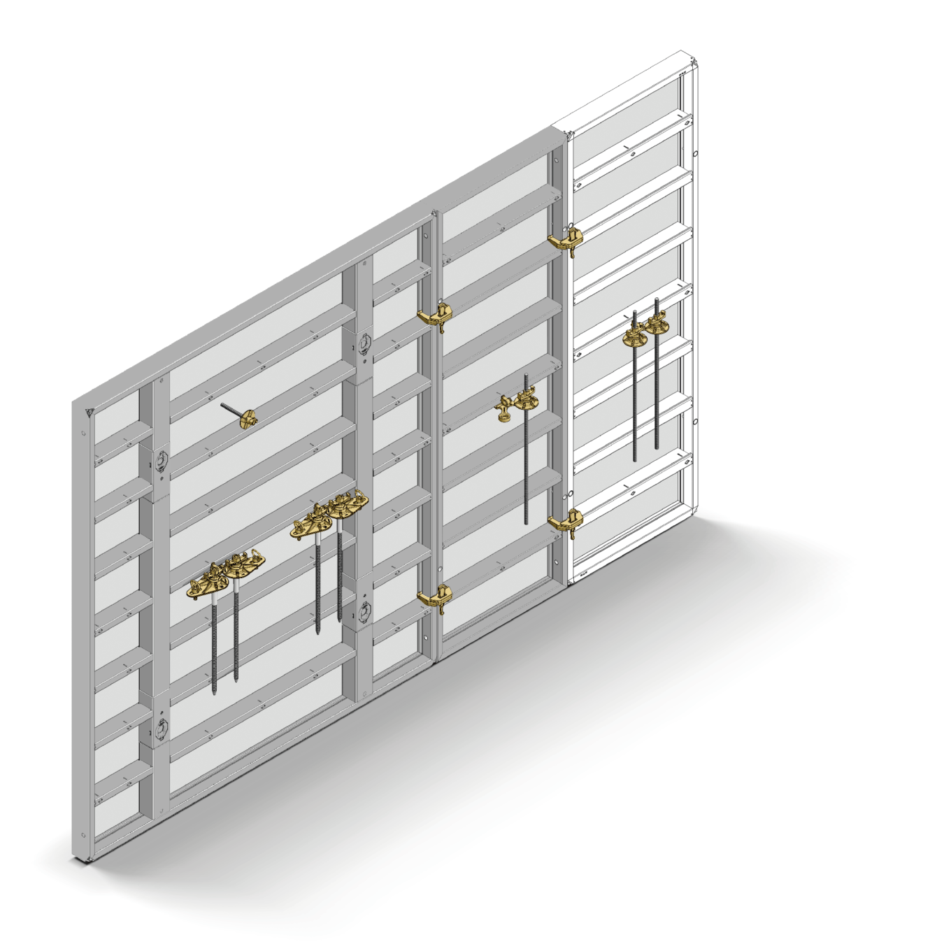 An illustration of two formwork systems fitted together