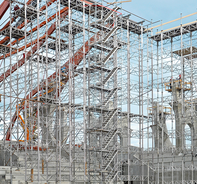 Stadium contruction site with Shoring System MEP and MTT Stair Tower