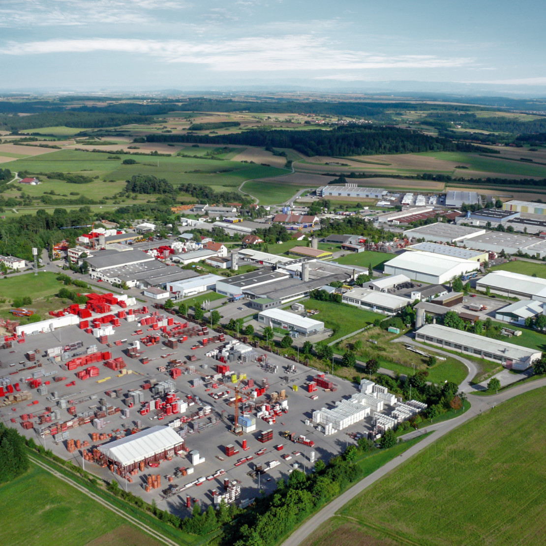 An ariel view of MEVA Formwork Systems head office in Haiterbach Germany