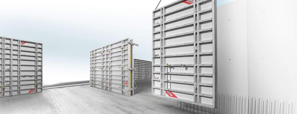 Digital image of formwork panels being lifted and positioned