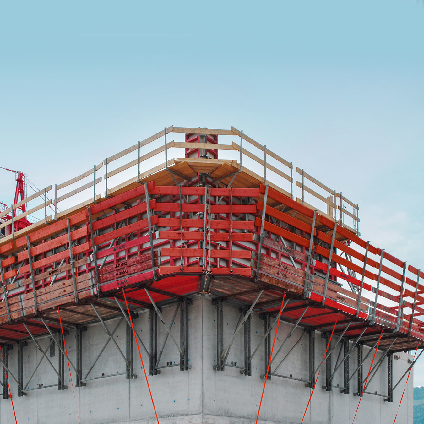 Scaffolding attached to concrete