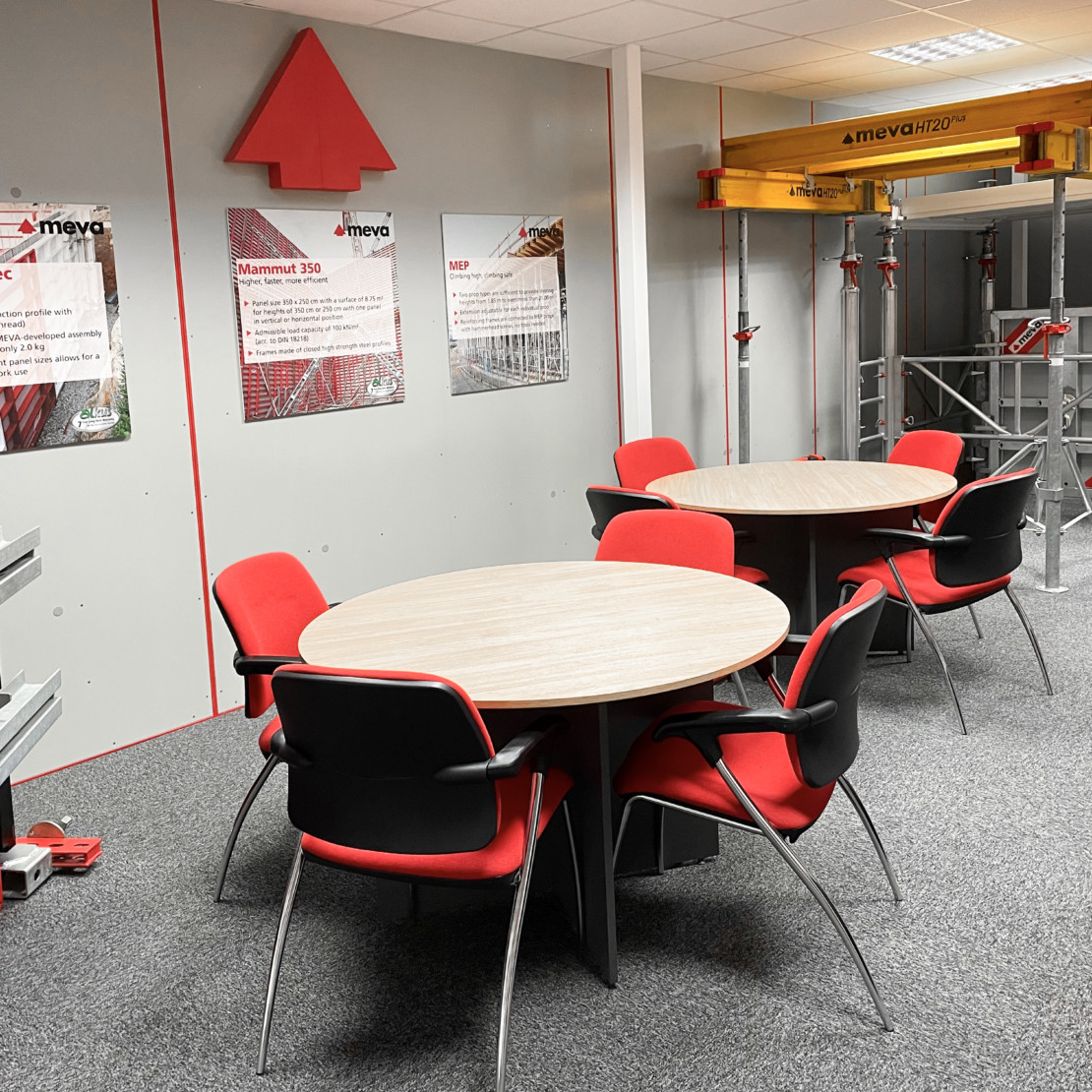 An image of the meeting space at MEVA Formwork Systems' UK Head Office in Tamworth