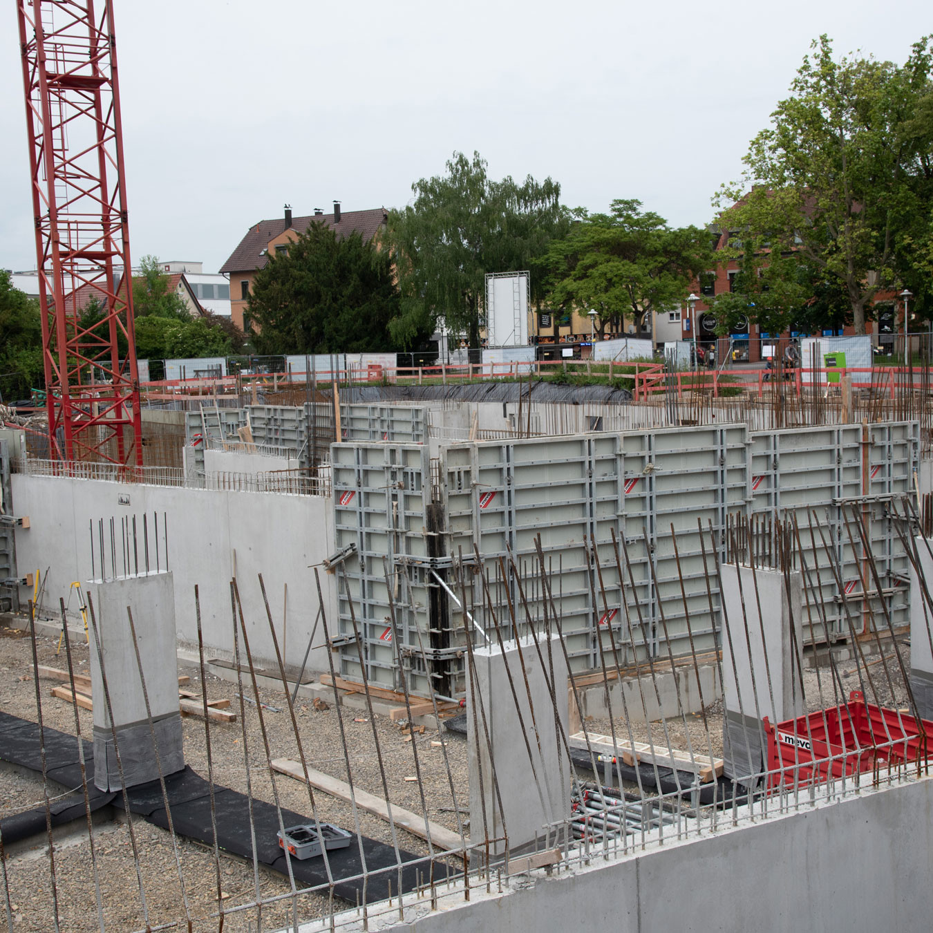 Construction site with formwork in position