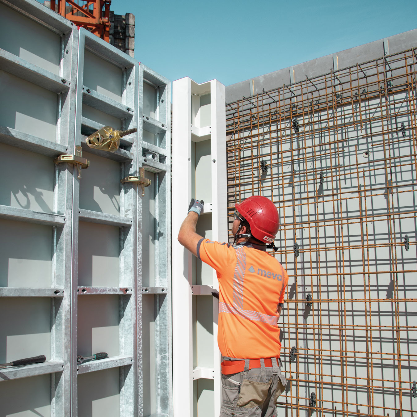 A construction worker using formwork