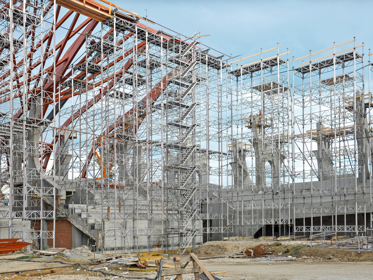 Constructing Pancho stadium Hungary using MEVA wall and slab formwork and shoring systems