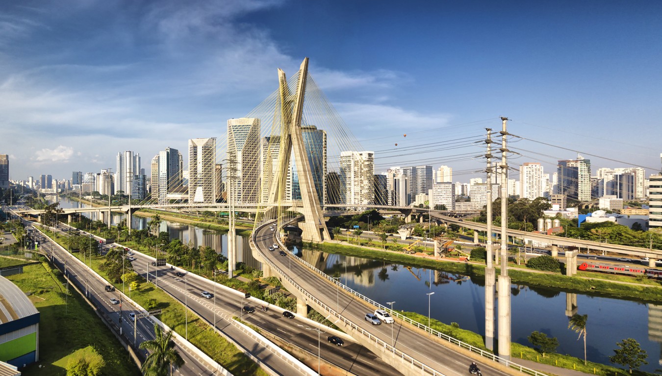Sao Paulo City Skyline with river and bridge
