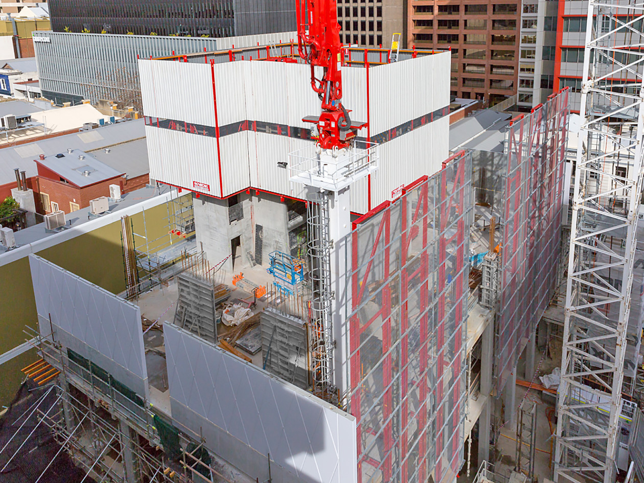 MEVA Mac climbing formwork system used in the construction of 900 hay street hotel in Perth Australia