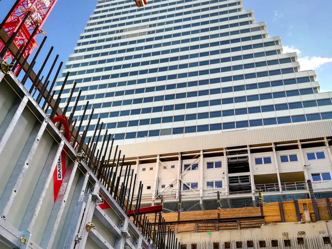 Construction of Roche tower 2 at Basel Switzerland using MEVA climbing formwork