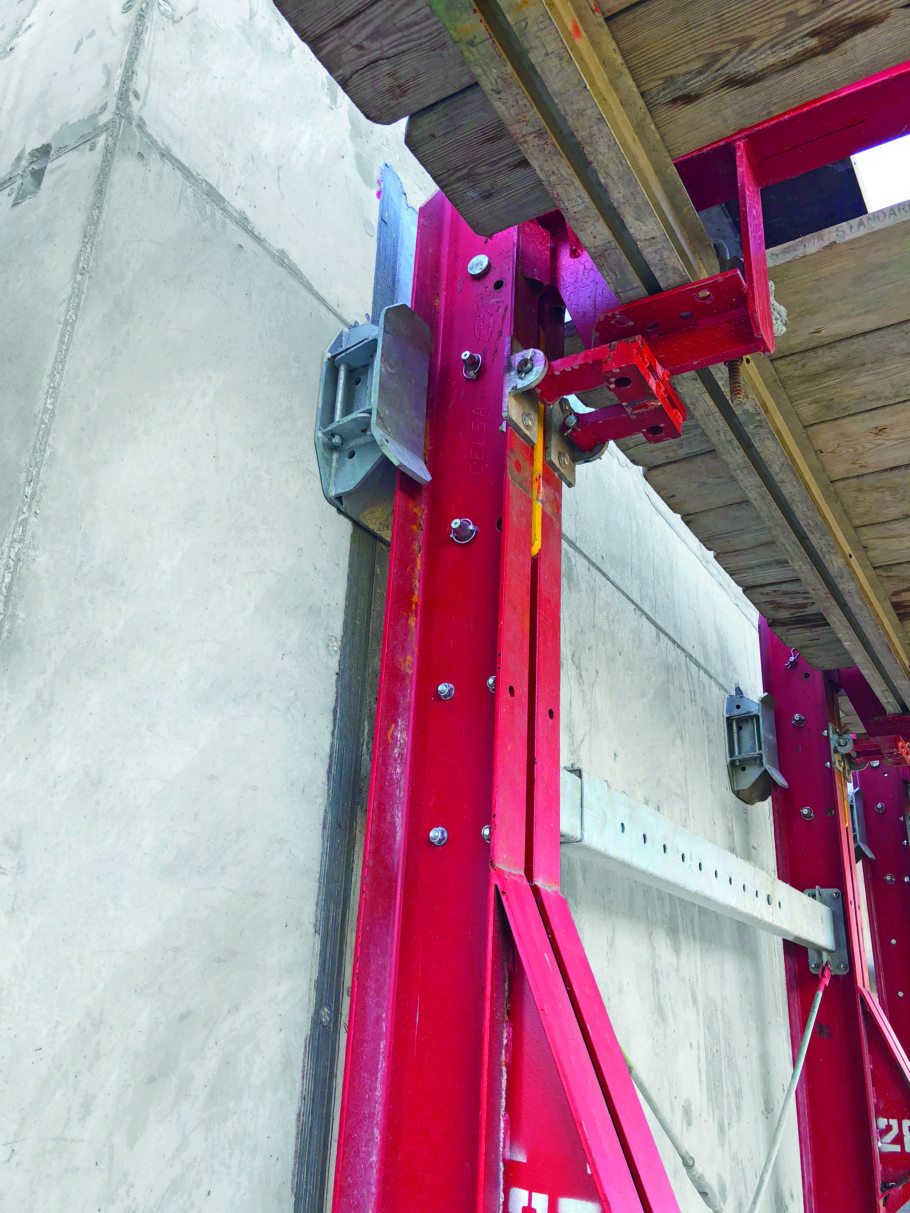 Close up image of how climbing formwork is fixed and fitted